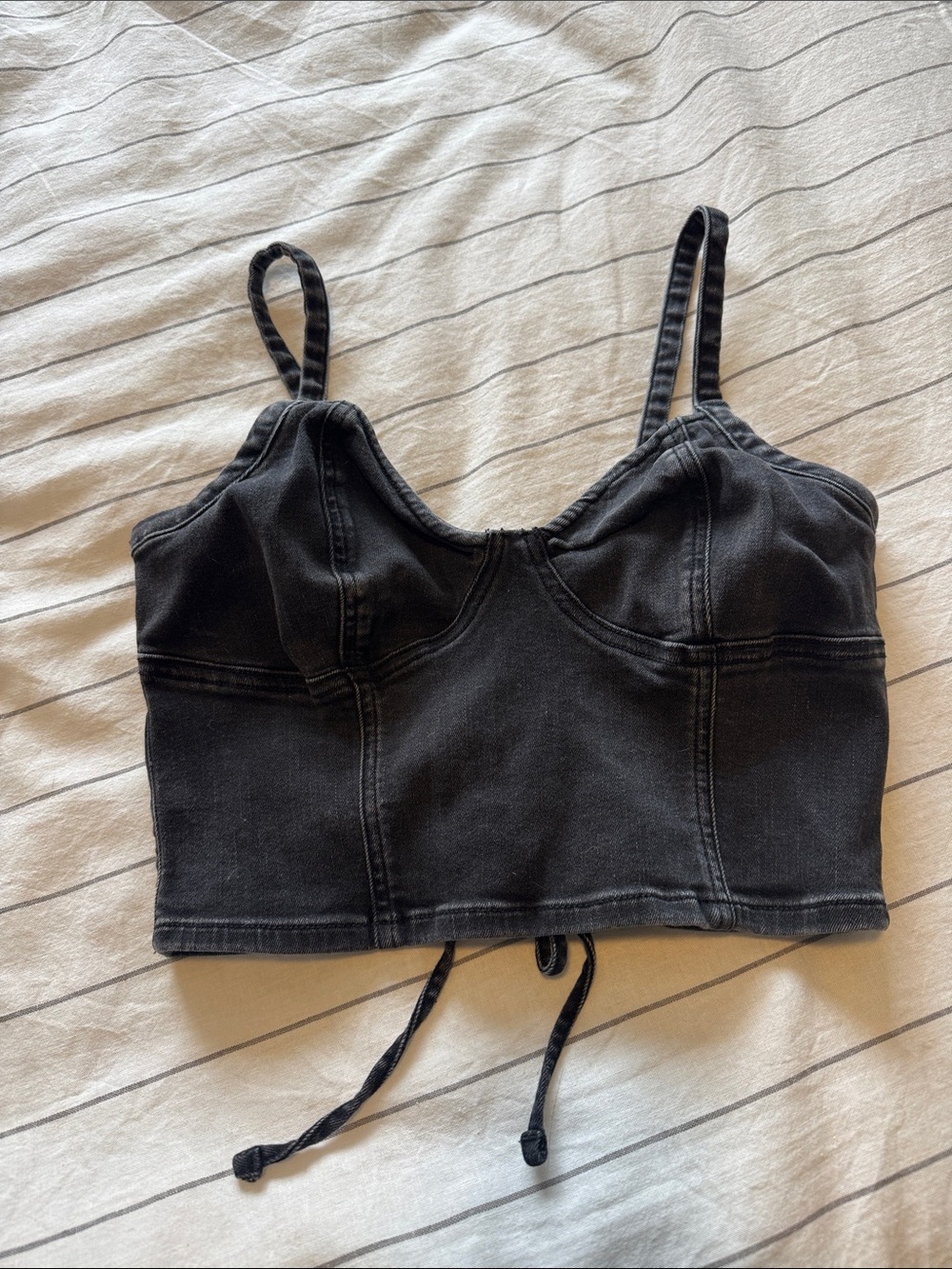 American Eagle Black Denim Cropped Tank Top